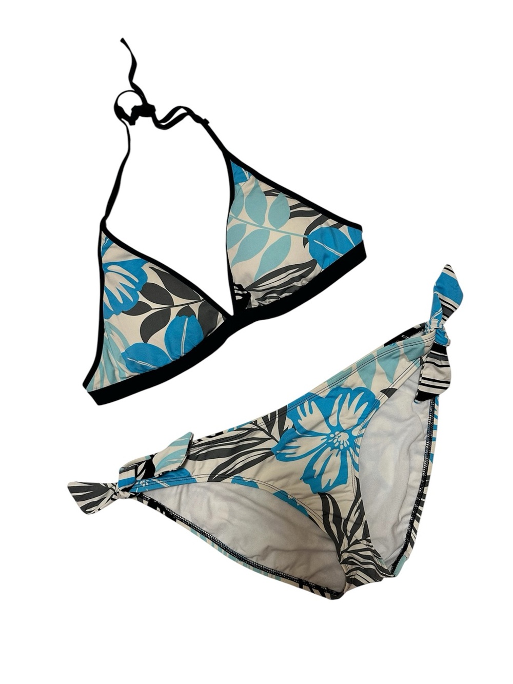 Jag Blue, White & Black Reversible Floral & Striped Bikini Top With Bottom